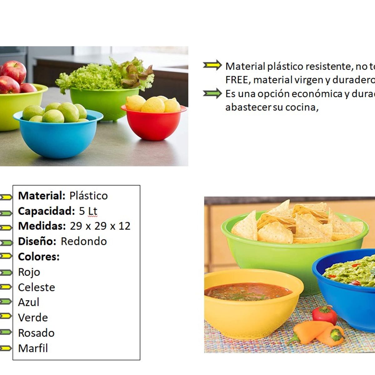 KENDY - Bowl Batidor Italiano Redondo 5 Lt Reposteria Ensaladas