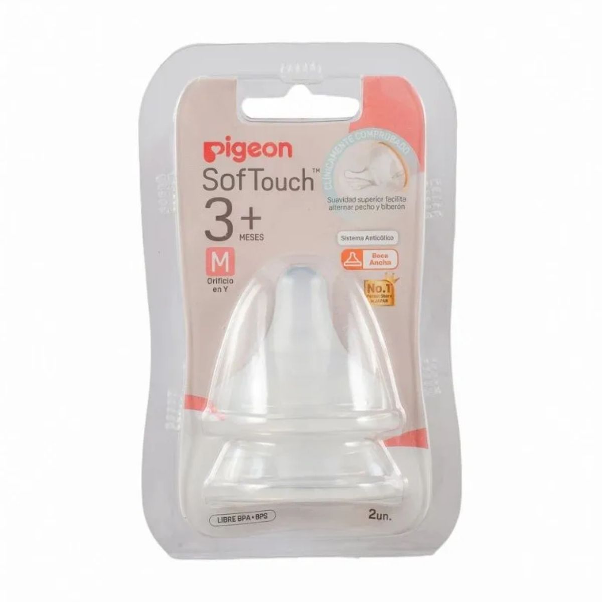 PIGEON - Tetina Boca Ancha SofTouch PIGEON M 3 meses+, 2 Unidades