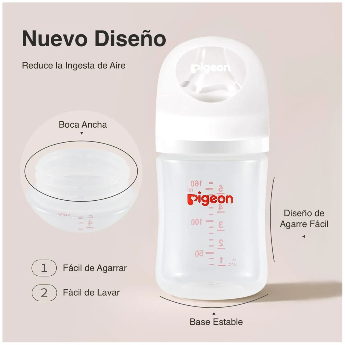 PIGEON - Mamadera Boca Ancha SofTouch PIGEON PP 240ml, 3 meses+