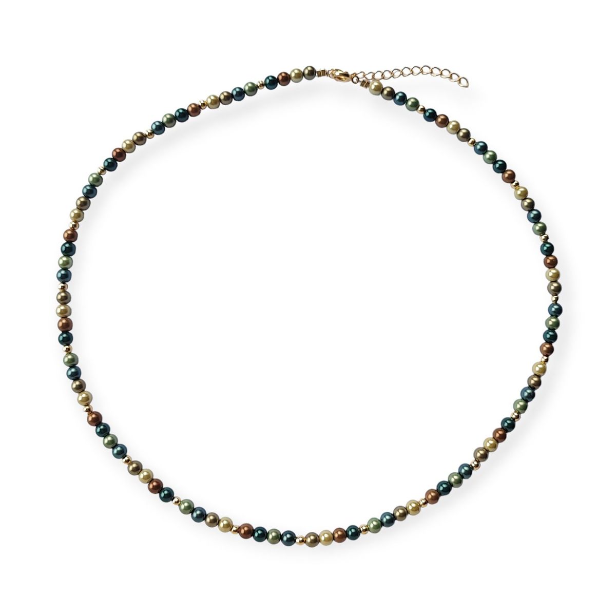 COGGIOLA - Collar Perlas Shellpearl Verde Café 4mm Enchapado Oro 18K