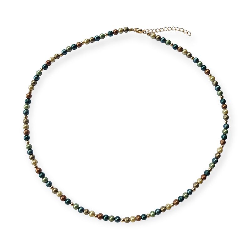 ANDREA COGGIOLA JOYAS - Collar Perlas Shellpearl Verde Café 4mm Enchapado Oro 18K