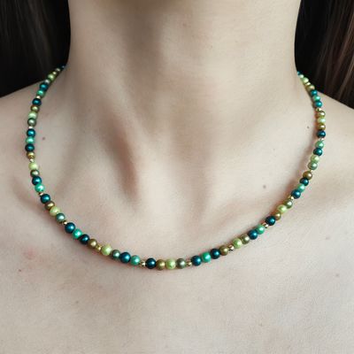 Imagen 2 del producto Collar Perlas Shellpearl Verde Café 4mm Enchapado Oro 18K