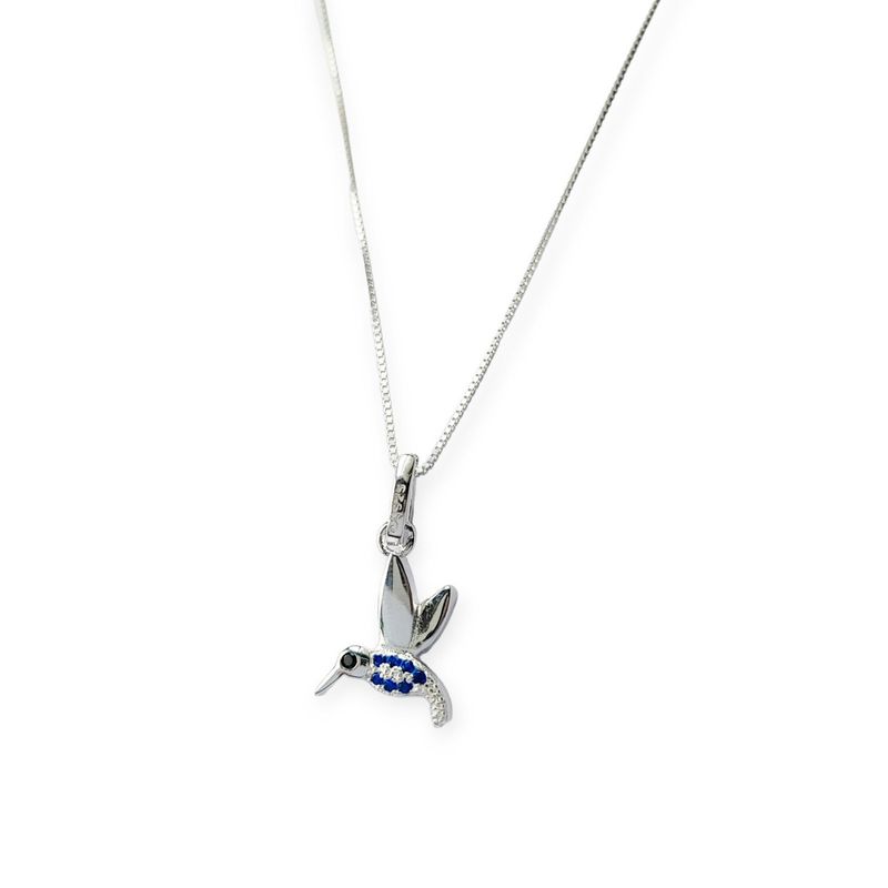 ANDREA COGGIOLA JOYAS - Collar Colibrí Circón Azul Blanco Plata Fina 925