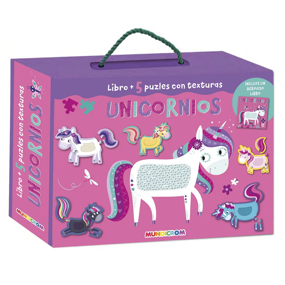 MUNDICROM - Libro Unicornios + 5 Puzles Con Textura - Mundicrom