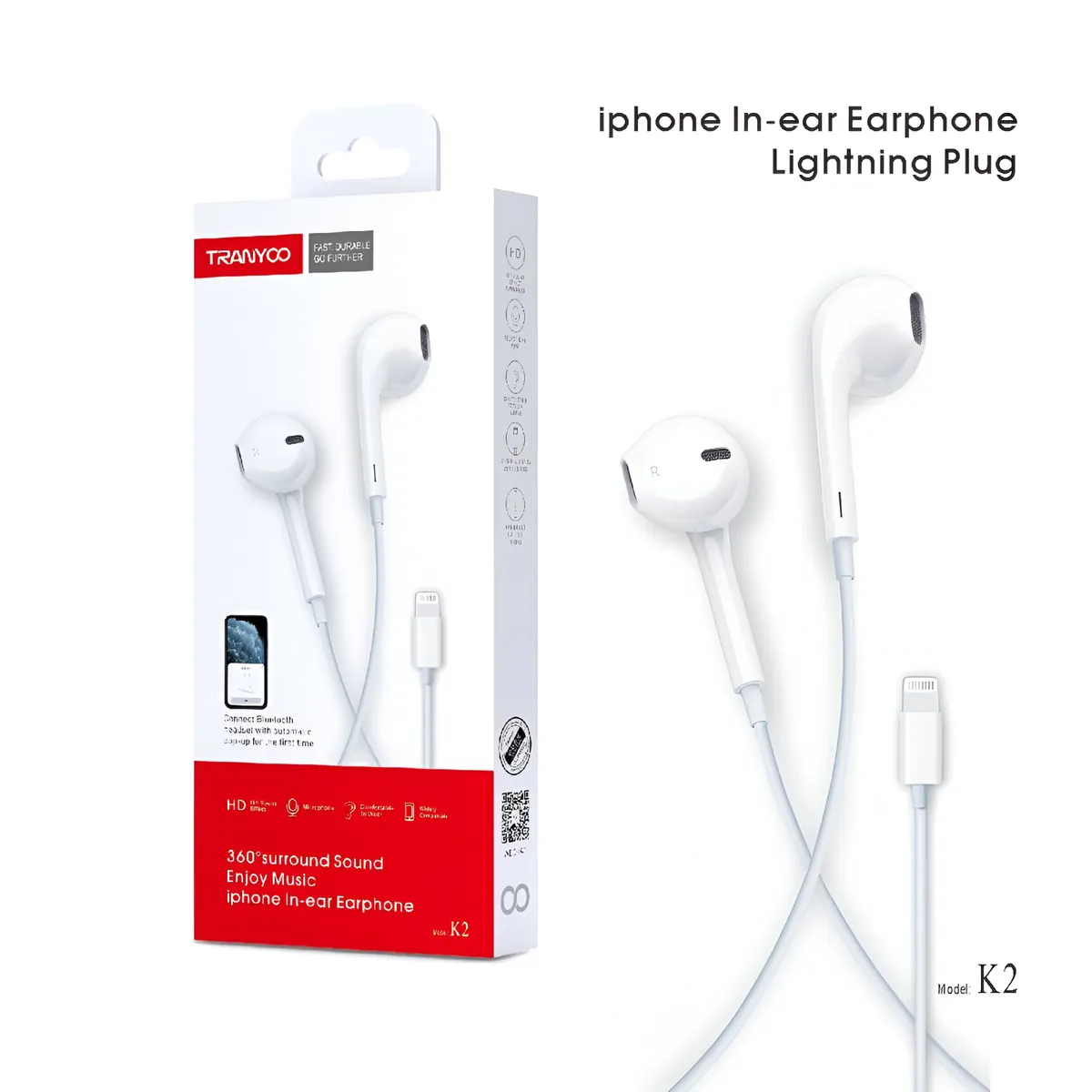 GENERICO - Audífonos Lightning Compatible Con iPhone K2 color Blanco