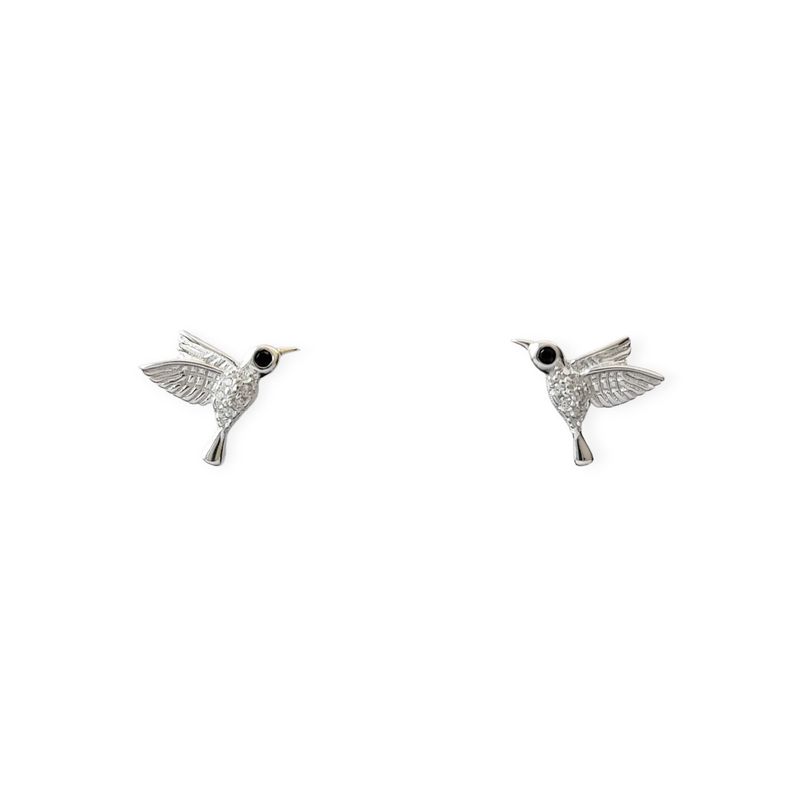 ANDREA COGGIOLA JOYAS - Aros Colibrí Blanco Circón Plata Fina 925