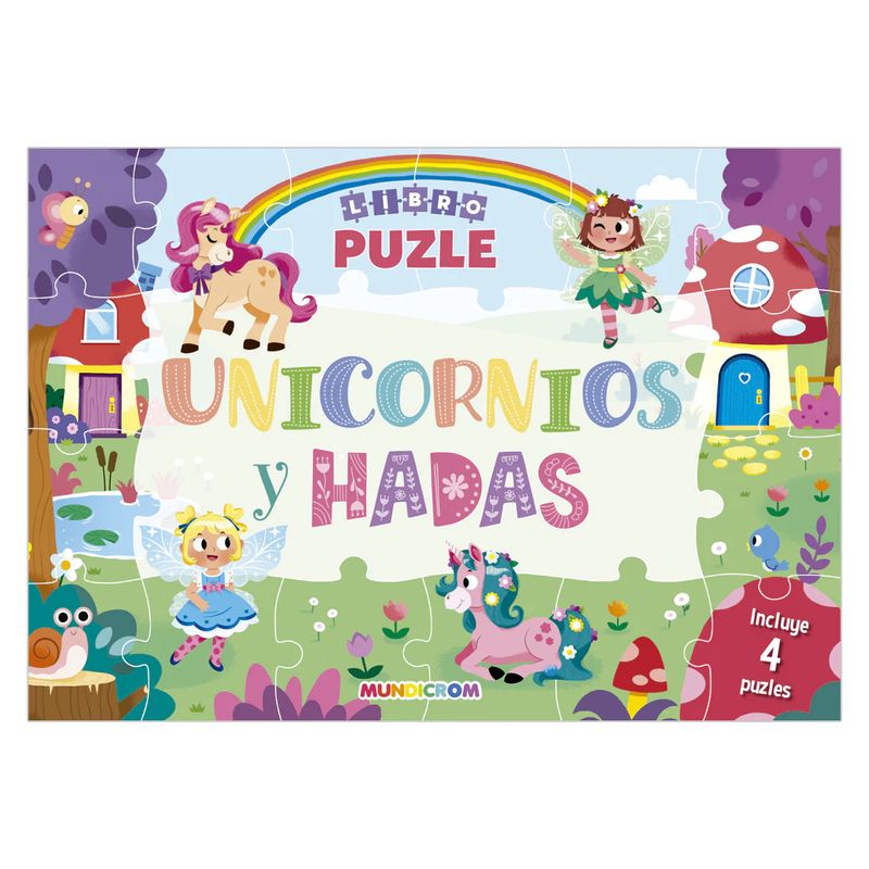 MUNDICROM - Libro Puzle Unicornios Y Hadas, 4 Puzles - Mundicrom