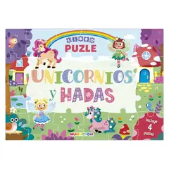 MUNDICROM - Libro Puzle Unicornios Y Hadas, 4 Puzles -