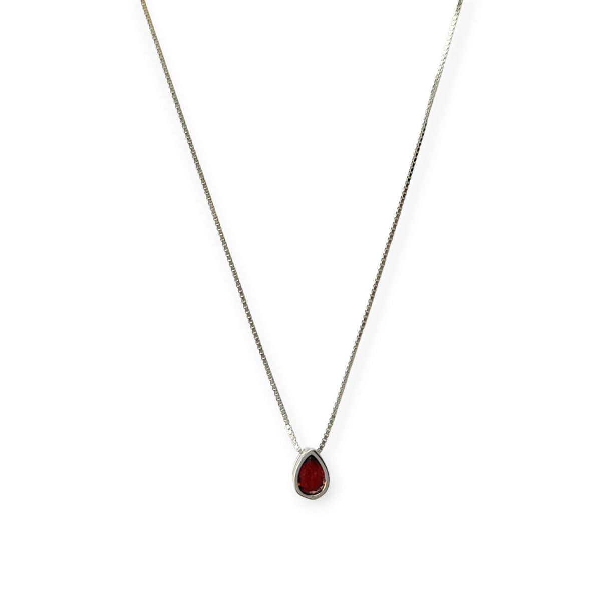 COGGIOLA - Collar Punto de Luz Gota Circón Rojo Plata Fina 925