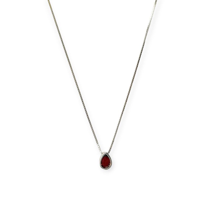 ANDREA COGGIOLA JOYAS - Collar Punto de Luz Gota Circón Rojo Plata Fina 925