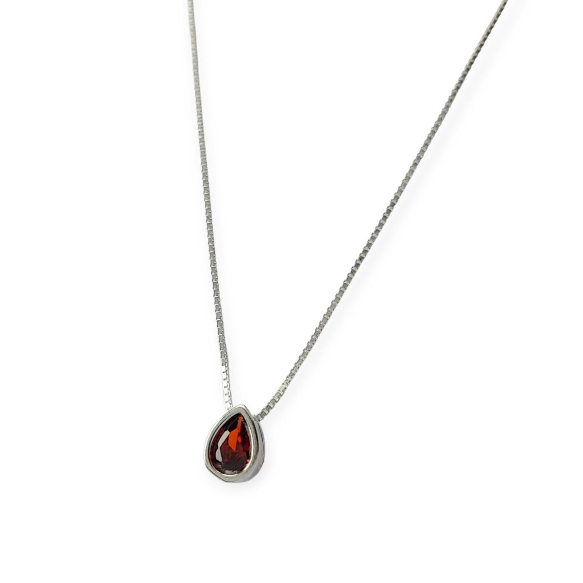 COGGIOLA - Collar Punto de Luz Gota Circón Rojo Plata Fina 925