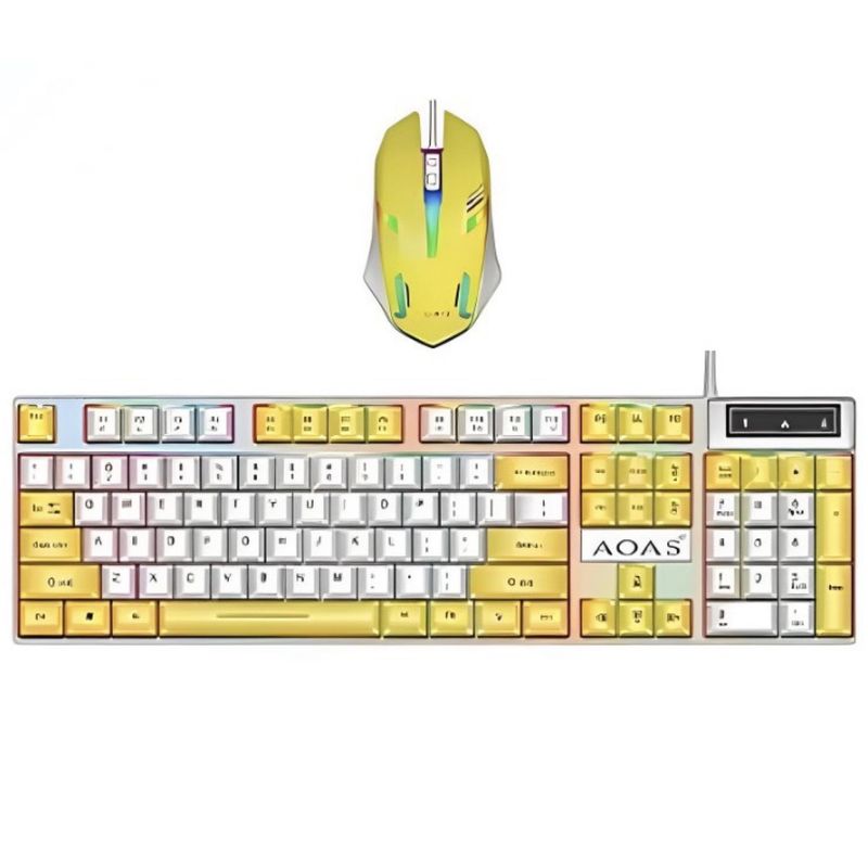 GENERICO - Set Gamer De Teclado Y Mouse Cool Glowing Aoas M-450 Amarillo