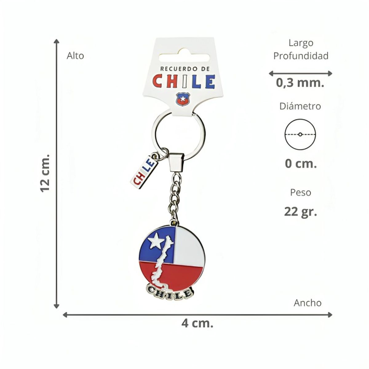 OEM - Pack 4 Pack 4 Llavero Metálico Color Chile Mapa Redonda