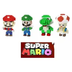 BLOQUEMAC - Set 4 Mini Bloques Mario Bross Figura 3d Armable