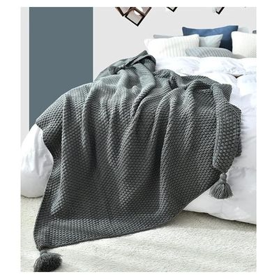 Imagen 2 del producto Manta para Sofá o Piecera Blanket Modelo Tejido y Borlas Color Gris