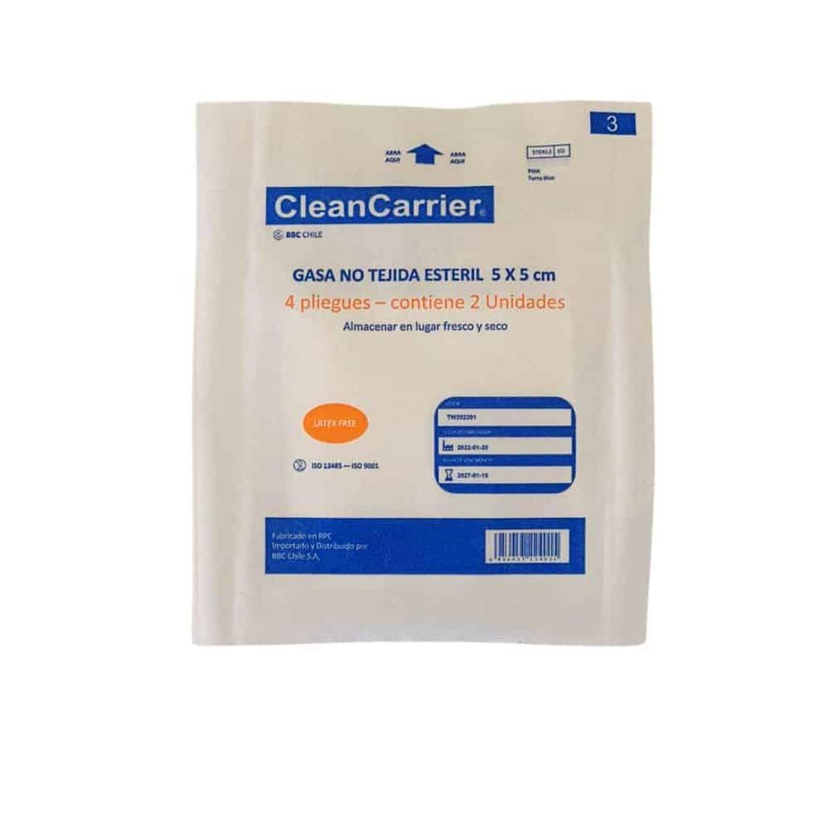 BOTICAMED - Gasa estéril no tejida CleanCarrier 5 X 5 cm - Caja 50 sobres