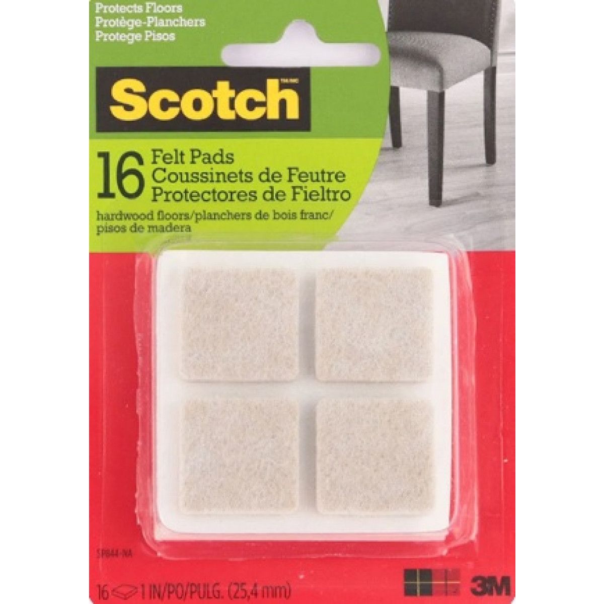 3M - Protector de fieltro para madera cuadrado 16 uni scotch 3m
