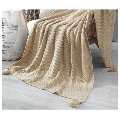 Imagen 2 del producto Manta para Sofá o Piecera Blanket Modelo Tejido y Borlas Color Arena