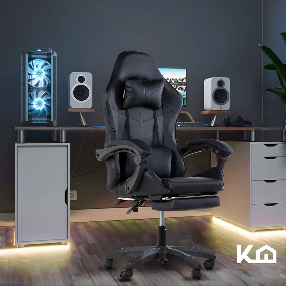 LUMAX - Silla Gamer Ergonomica Kingshouse con Apoyapies Negra