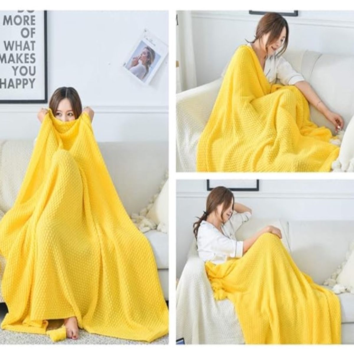 GENERICO - Manta para Sofá o Piecera Blanket Mod Tejido y Borlas Amarelo