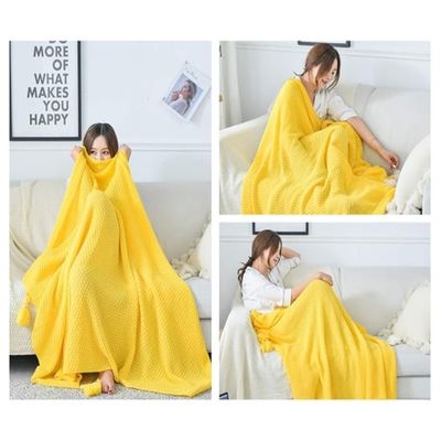 Imagen 2 del producto Manta para Sofá o Piecera Blanket Mod Tejido y Borlas Amarelo