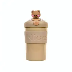 OEM - Vaso De Vidrio Hermético Con Bombilla cafe oso