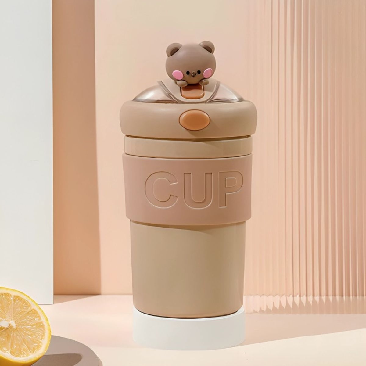 OEM - Vaso De Vidrio Hermético Con Bombilla cafe oso