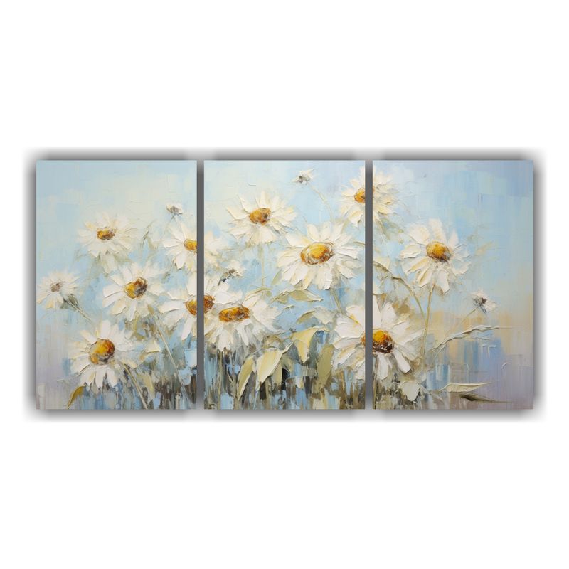 GENERICO - Tres Lienzos Dibujo Arte Callejero De Girasoles Blancos En L 240x120cm