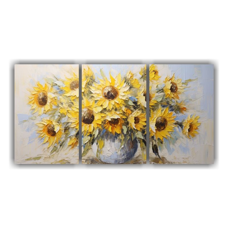 GENERICO - Cuadro De Girasoles Amarillos Pintado Sobre Lienzo En Estilo 240x120cm