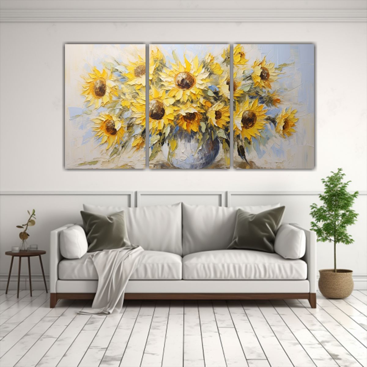 GENERICO - Cuadro De Girasoles Amarillos Pintado Sobre Lienzo En Estilo 240x120cm