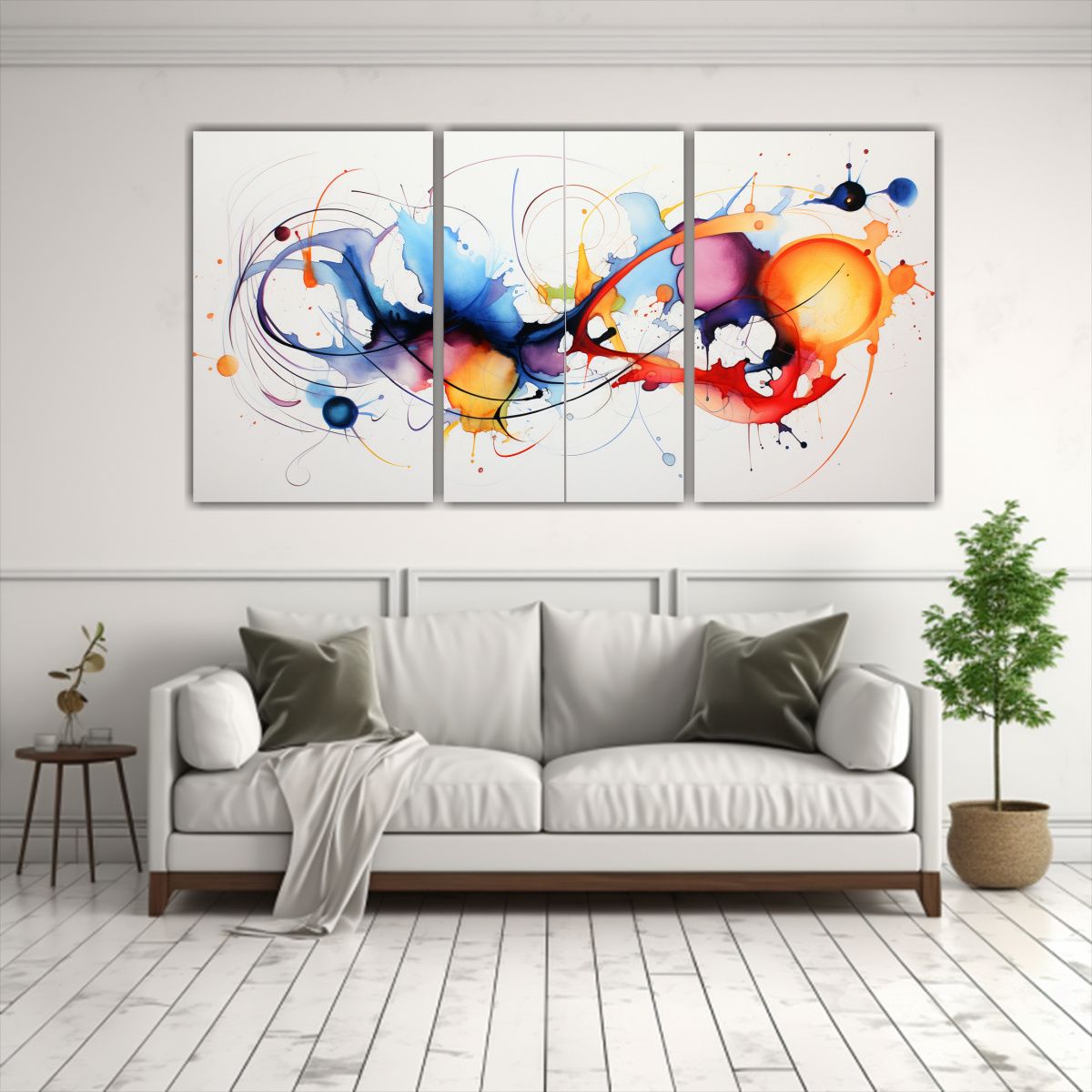 GENERICO - Cuadros Acuarelas Abstractos Decorativos Tres Artes De Pared 240x120cm