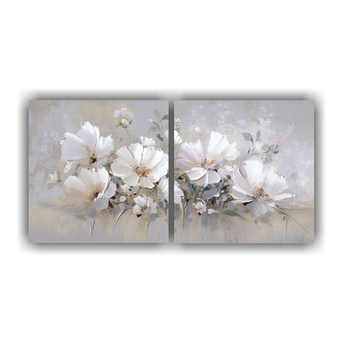 GENERICO - Pintura Floral En Lienzo En Colores Blanco Y Plateado Para D 160x80cm