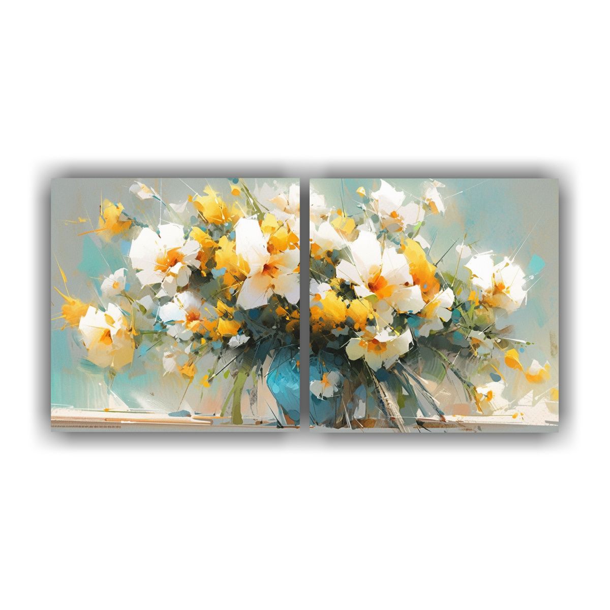 GENERICO - Pintura En Lienzo De Flores De Colores Amarillo Y Azul Para  160x80cm