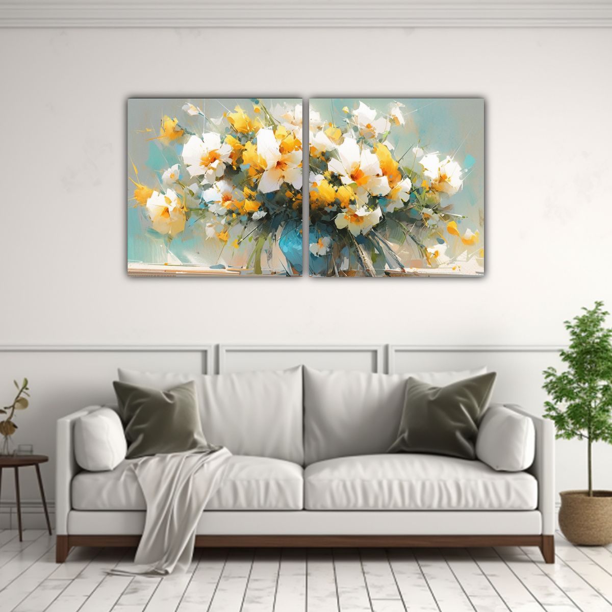 GENERICO - Pintura En Lienzo De Flores De Colores Amarillo Y Azul Para  160x80cm