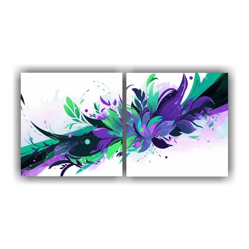 GENERICO - Dos Lienzos Calidos En Verde Y Morado, Estilo Neonoir En Col 160x80cm