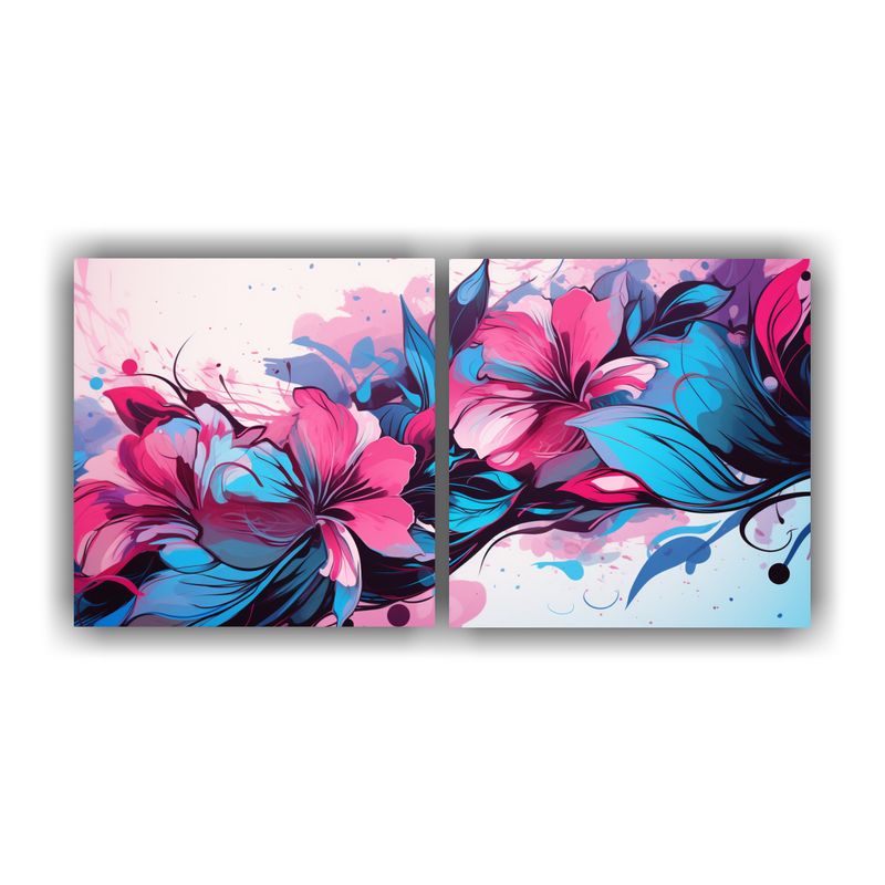 GENERICO - Dos Cuadros Impreso Llamativo En Rosa Y Azul Atmosfera Neono 160x80cm