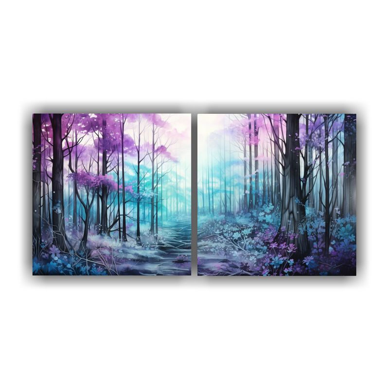 GENERICO - Cuadro Moderno Paisaje De Bosque En Colores Morado Y Turques 160x80cm