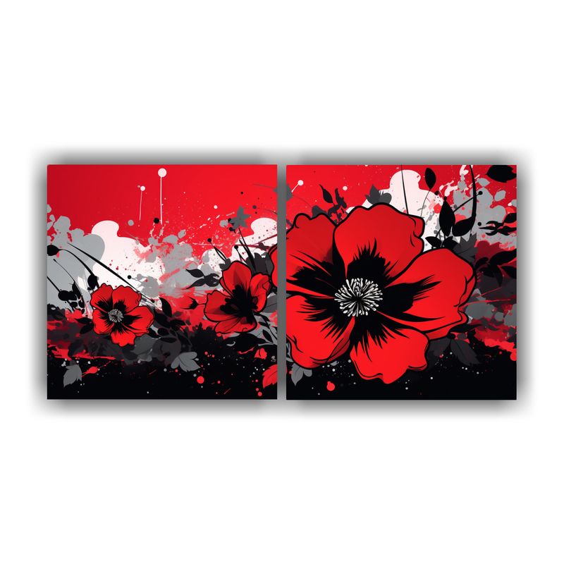 GENERICO - Set 2 Cuadros Calidos Estrellados En Colores Rojo Y Negro, A 160x80cm