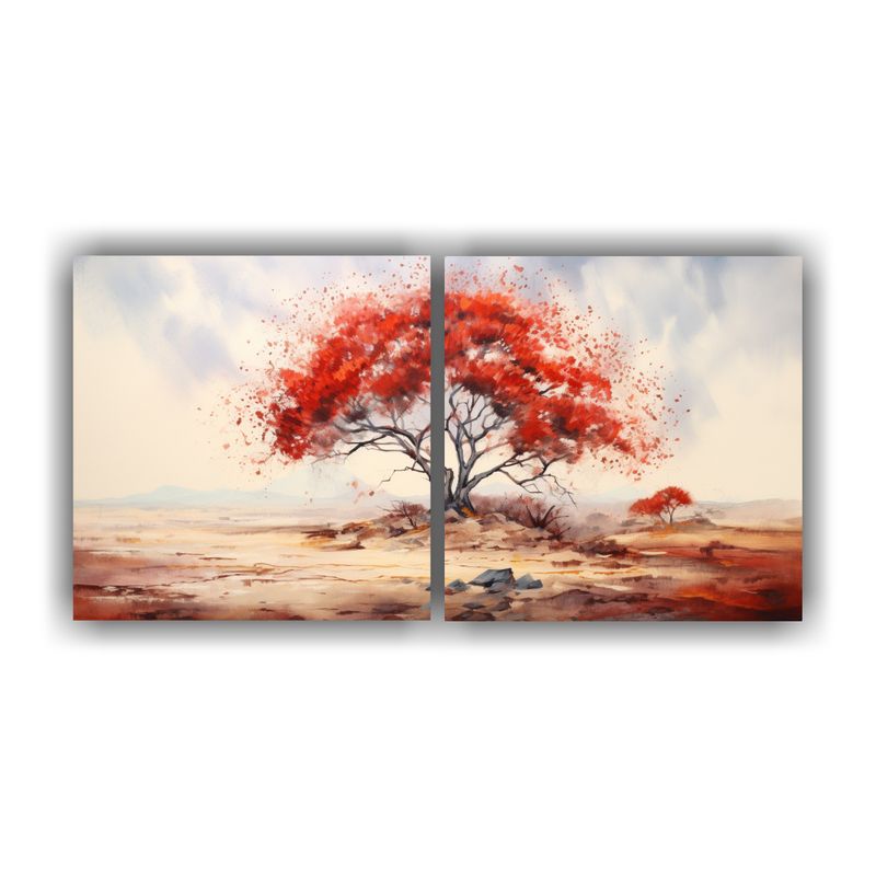 GENERICO - Pintura Acuarela árbol Acacia Minimalista Rojo Y Colores Ab 160x80cm