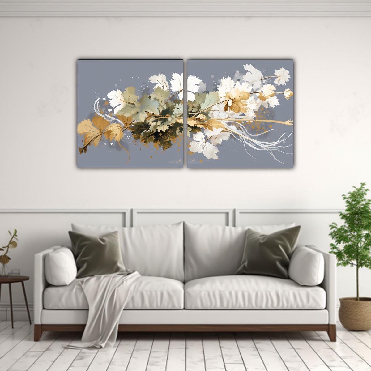 GENERICO - Pinturas Decorativas En Blanco Y Dorado Con Ambiente Neonoir 160x80cm