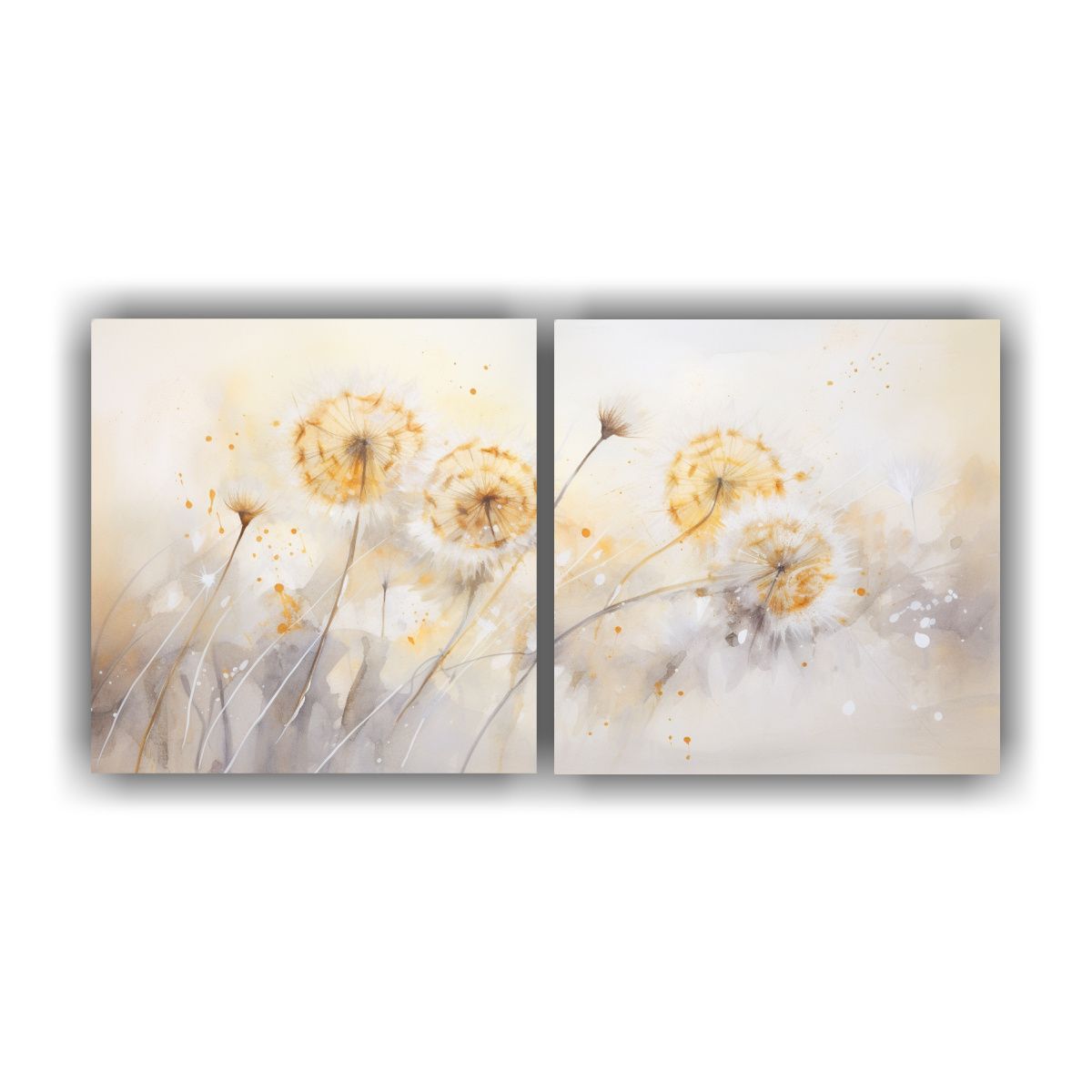 GENERICO - Pintura Abstracta De Diente De León En Colores Blanco Y Dor 160x80cm