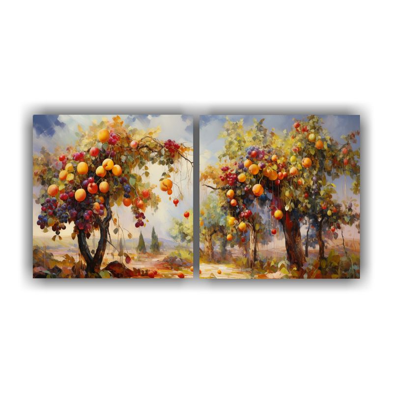GENERICO - Dos Lienzos Pintura Abstracta De Árboles Frutales Estilo ó 160x80cm