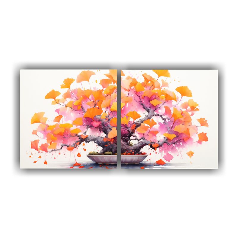 GENERICO - Cuadro Abstracto De árbol Bonsái De Ginkgo Biloba En Naran 160x80cm