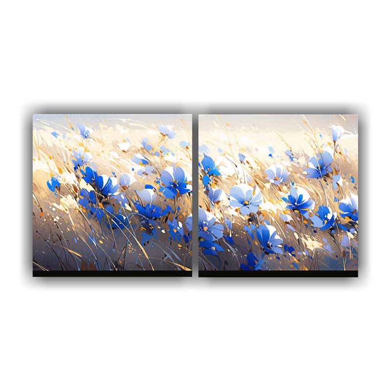 GENERICO - Pintura Flores Oro Y Azul En Lienzo De Vanguardia Fantástic 160x80cm