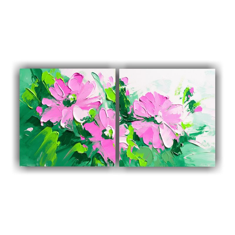 GENERICO - Cuadros Abstracción Originalidad Flores Verdes Y Magenta En 160x80cm