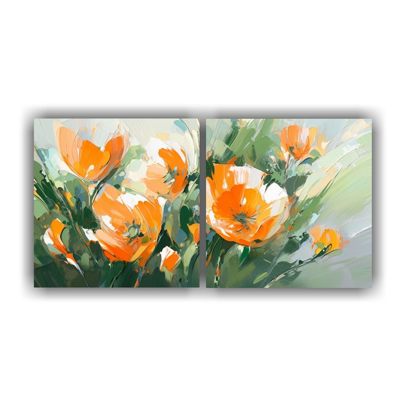 GENERICO - Pintura En Lienzo De Flores En Colores Verde Y Naranja Para  160x80cm