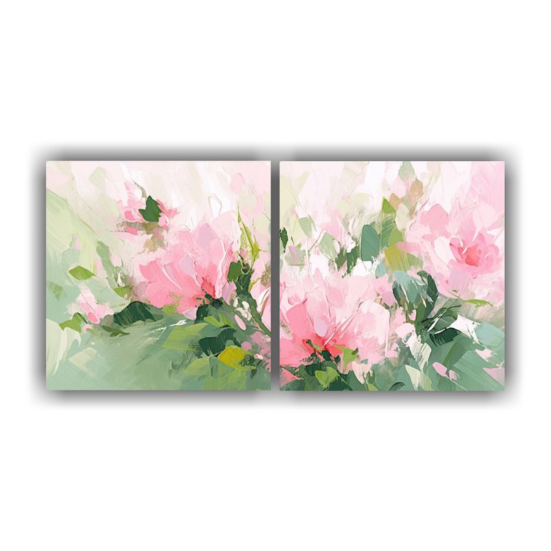 GENERICO - Set 2 Lienzos Concepto Belleza Cuadros Florales Verde Y Rosa 160x80cm