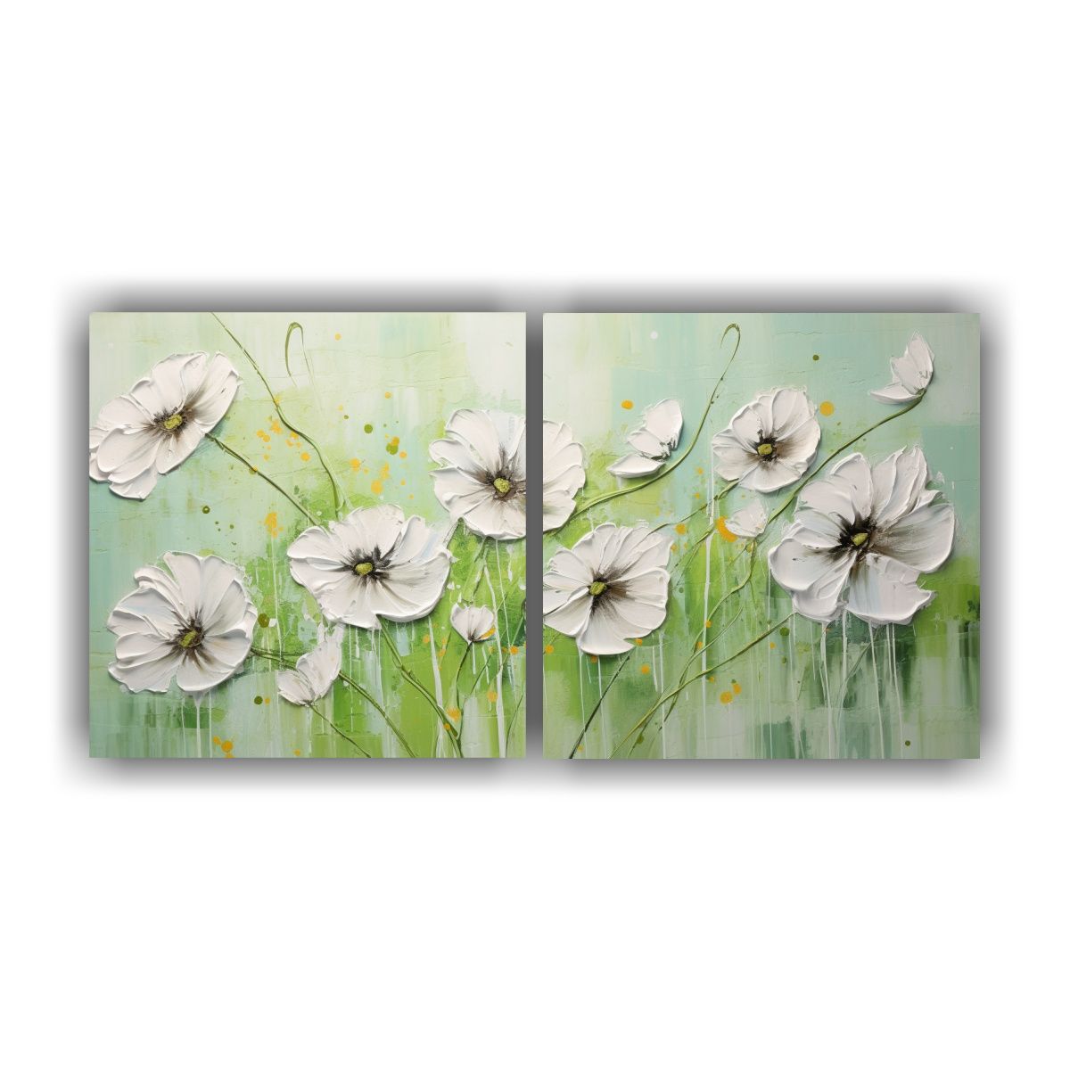 GENERICO - Pintura Lienzos Flores En Verde Y Plata En La Decoración 160x80cm