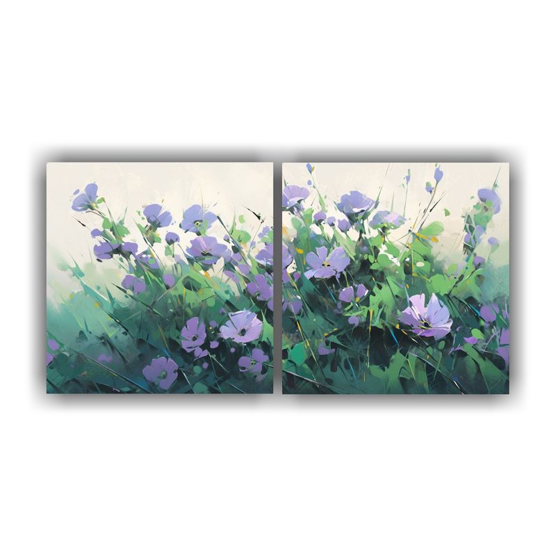 GENERICO - Cuadros Conceptuales De Interiores En Colores Verde Y Morado 160x80cm