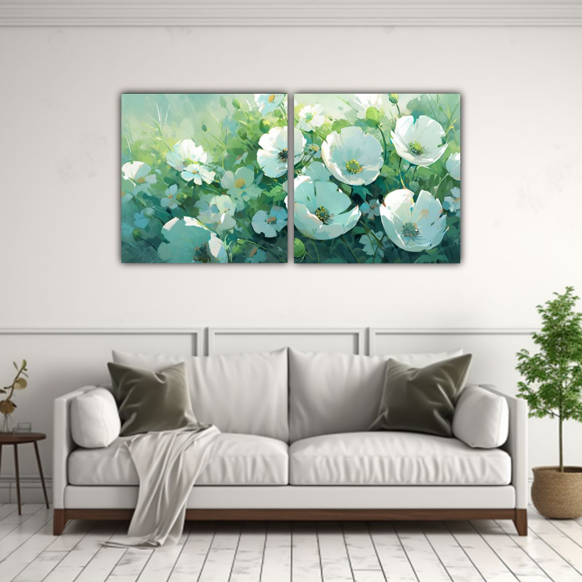 GENERICO - Pintura Díptico Moderno Poder Verde Y Colores Turquesa En L 160x80cm